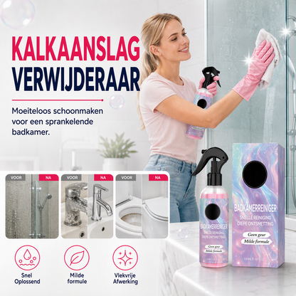 💥🛁 50% KORTING! Stop met schrobben! Deze diepreinigende badkamerreiniger lost kalk, zeepresten en schimmel direct op – veilig voor glas, tegel, keramiek en RVS. Eén spray, sprankelend resultaat!