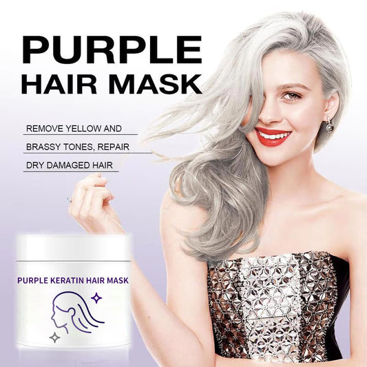 💜Paarse Keratine Haarmasker - Behoudt de kleur ＆ Neutraliseert koper- en gele tonen voor blond, zilver, grijs en gehighlight haar