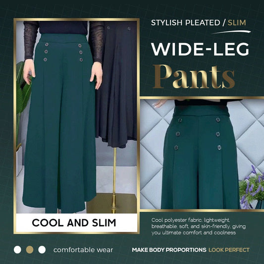 Comfortabele & huidvriendelijke geplooide broek met wijde pijpen