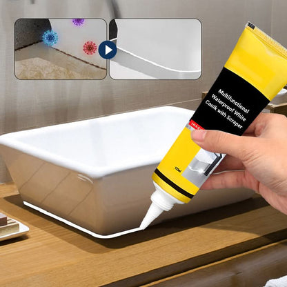 🔥2026 HOT SALE🔥 Multifunctionele Waterdichte Witte Kit met Schraper – Repareert Gaten & Voegen, Vochtwerend – Snel Uithardend, Niet-Giftig – 125ml – 6m per Stuk! ✨