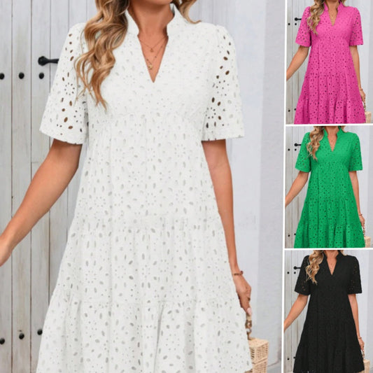 Elegante, opengewerkte, kanten, casual mini-jurk voor dames