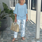 Set damesbroek met print en top met ronde hals