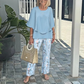 Set damesbroek met print en top met ronde hals