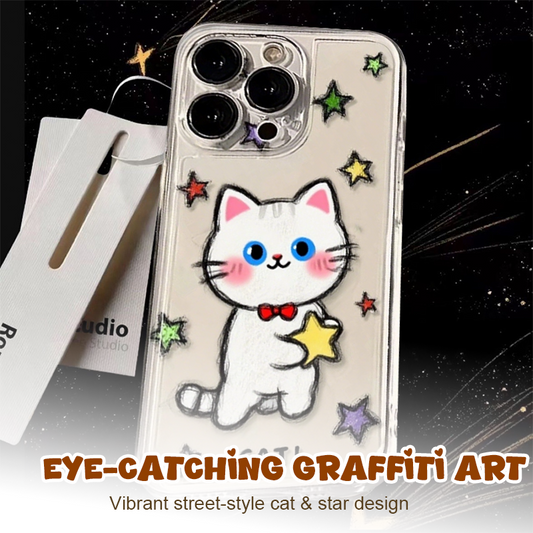 💕Kleurrijke graffiti kat & ster iPhone-hoesje🐱
