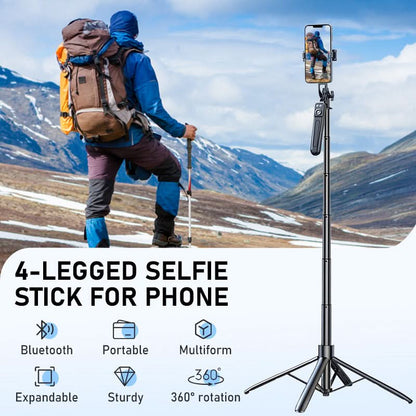📱4-potige Selfiestick📱 – Zes-assige Stabilisatie met Verstelbare Hoogte – Ideaal voor Reizen, Vlogs & Foto's op Elk Terrein ⚡