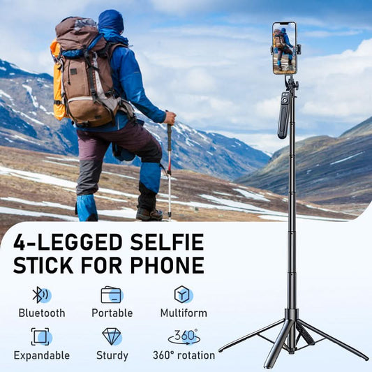 📱4-potige Selfiestick📱 – Zes-assige Stabilisatie met Verstelbare Hoogte – Ideaal voor Reizen, Vlogs & Foto's op Elk Terrein ⚡