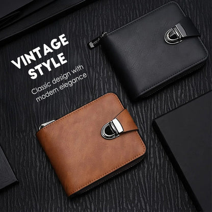 🧳 NU 50% KORTING! 🕰️ Compacte vintage portemonnee met ritssluiting voor heren – Duurzaam materiaal, klassiek ontwerp en perfecte reisgenoot ✈️