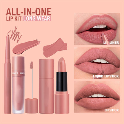 ⏰50% KORTING – LAATSTE KANS⏰ Langdurige & Waterdichte Matte Lippenstiftset – 3-in-1 Lipliner, Vloeibaar & Stift – 6 Kleuren – Voedend & Universeel! 🔥