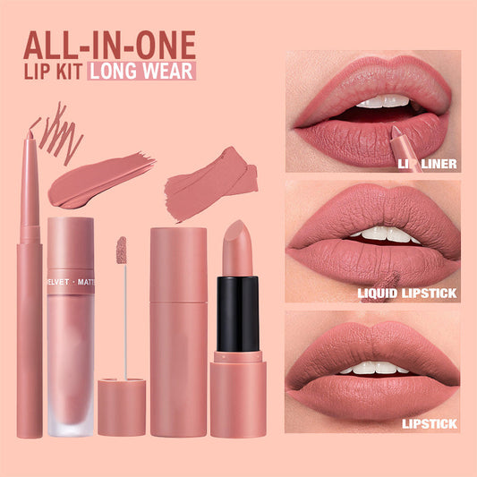 ⏰50% KORTING – LAATSTE KANS⏰ Langdurige & Waterdichte Matte Lippenstiftset – 3-in-1 Lipliner, Vloeibaar & Stift – 6 Kleuren – Voedend & Universeel! 🔥