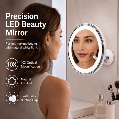 🥳2026 BESTSELLER🥾 10x Make-up Spiegel met LED – Ultradunne Vergroting, Zonlicht Simulatie – Sterke Zuignap, 360° Verstelbaar – AAA of USB Voeding! 🛡️💨