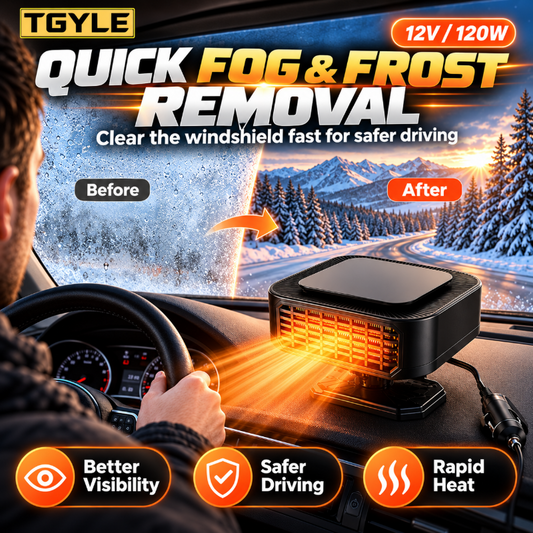 🔥FLASH SALE🔥 Draagbare Autoverwarming & Ontdooier – 360° Draaibare Voet, 120W – Snel Ontdooien & Ontwasemen, 2-in-1 – Plug & Play, Compact – 12V/24V! 🚗✨