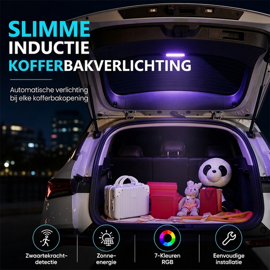 🔥FLASH SALE🔥 Zonne-energie Kofferbak Inductielamp – Automatisch Aan bij Openen, 7-Kleurig RGB – Zonne- & Type-C Opladen – Eenvoudige Installatie – Zonder Bedrading! 🚗✨