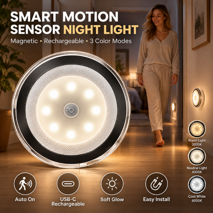 🔥FLASH SALE🔥 Magnetisch LED-nachtlampje – Slimme Bewegingsdetectie tot 5m, 3 Lichtstanden – Type-C Oplaadbaar in 2 Uur – Zonder Boren, Magneetbevestiging! 💡✨