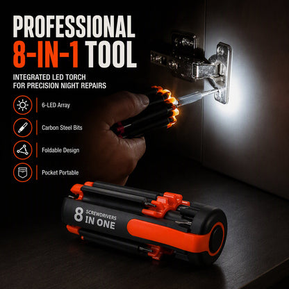 ⏰50% KORTING – LAATSTE KANS⏰ Opvouwbare Multibit-Schroevendraaier met LED – Inklapbare Bits, Ingebouwde Verlichting – 6-in-1 of 8-in-1 – 20cm Open, 10cm Ingeklapt! 🔥