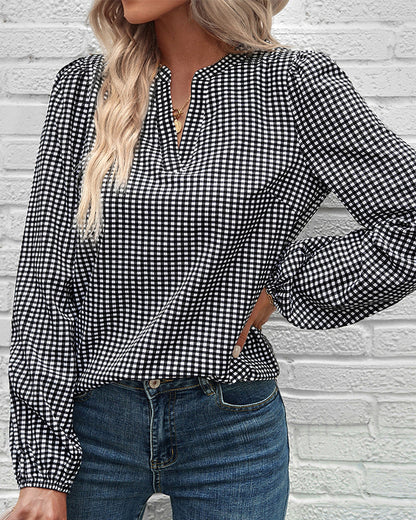 Blouse met lange mouwen en geruit patroon